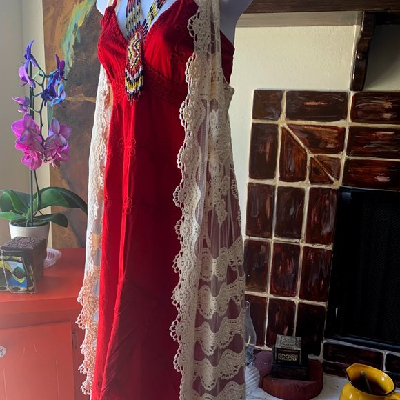 Demanding Embroidered Lace Beige Long Vest Cardigan M . - Picture 2 of 13